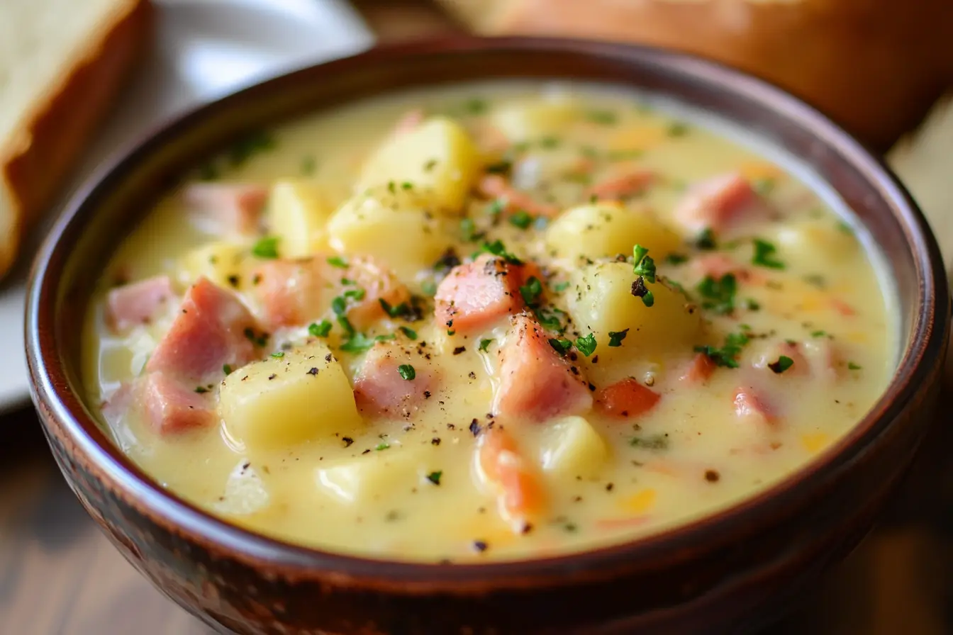 picture of cheesy ham and potato soup